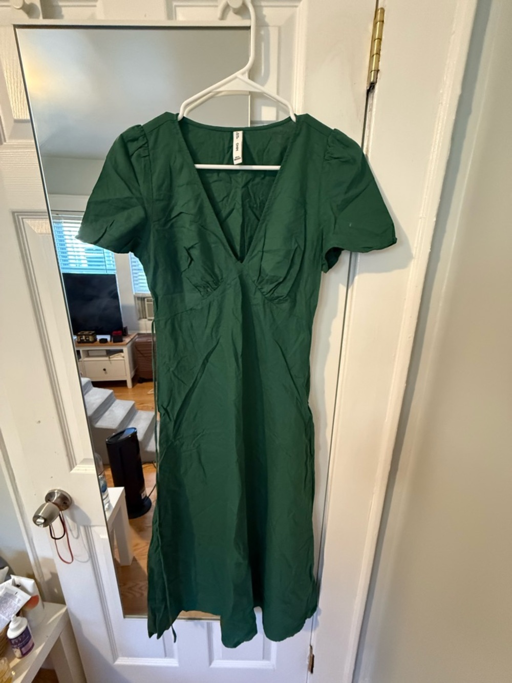 Women's Deep Green linen V-Neck Midi Dress mango